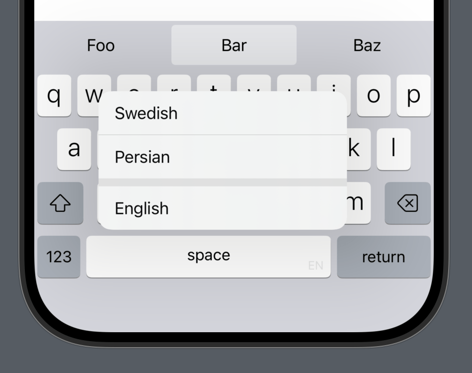 A screenshot of a docked KeyboardView