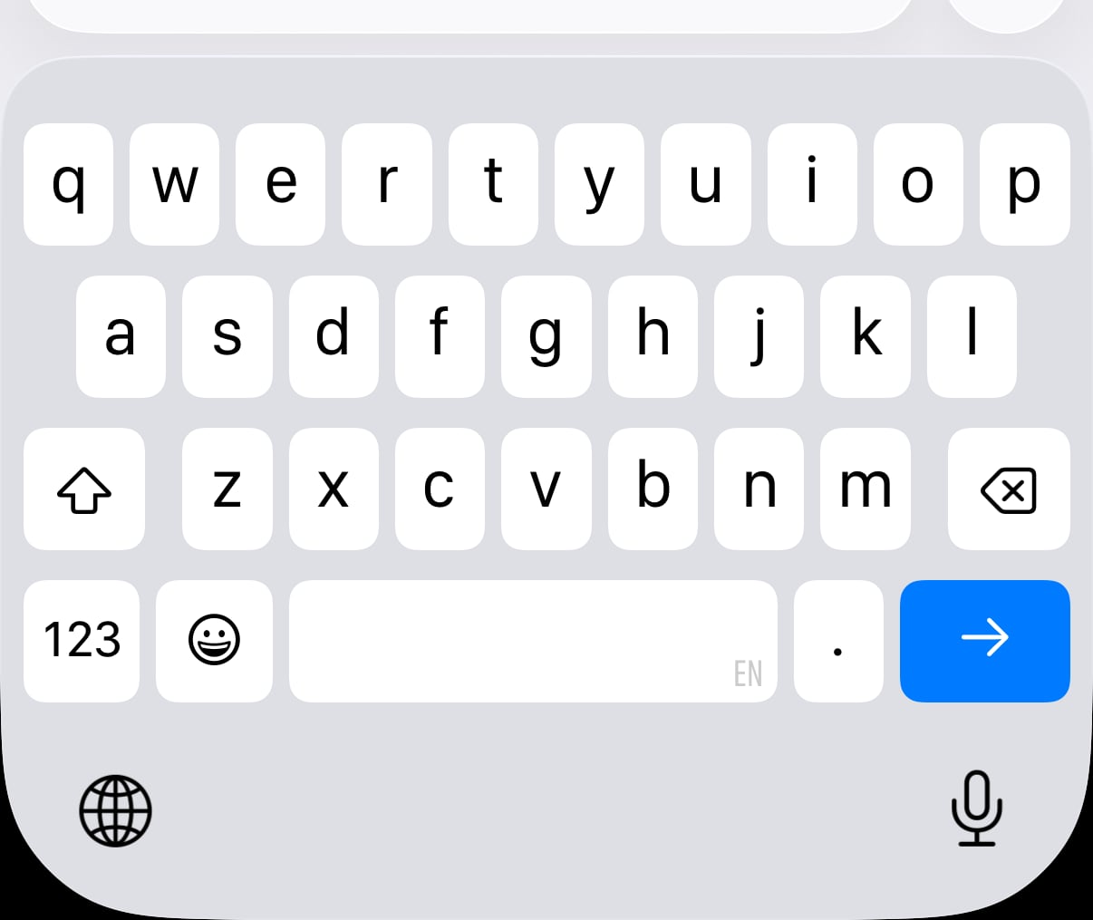 A native English keyboard in iOS26 A screenshot of a native English keyboard in iOS26