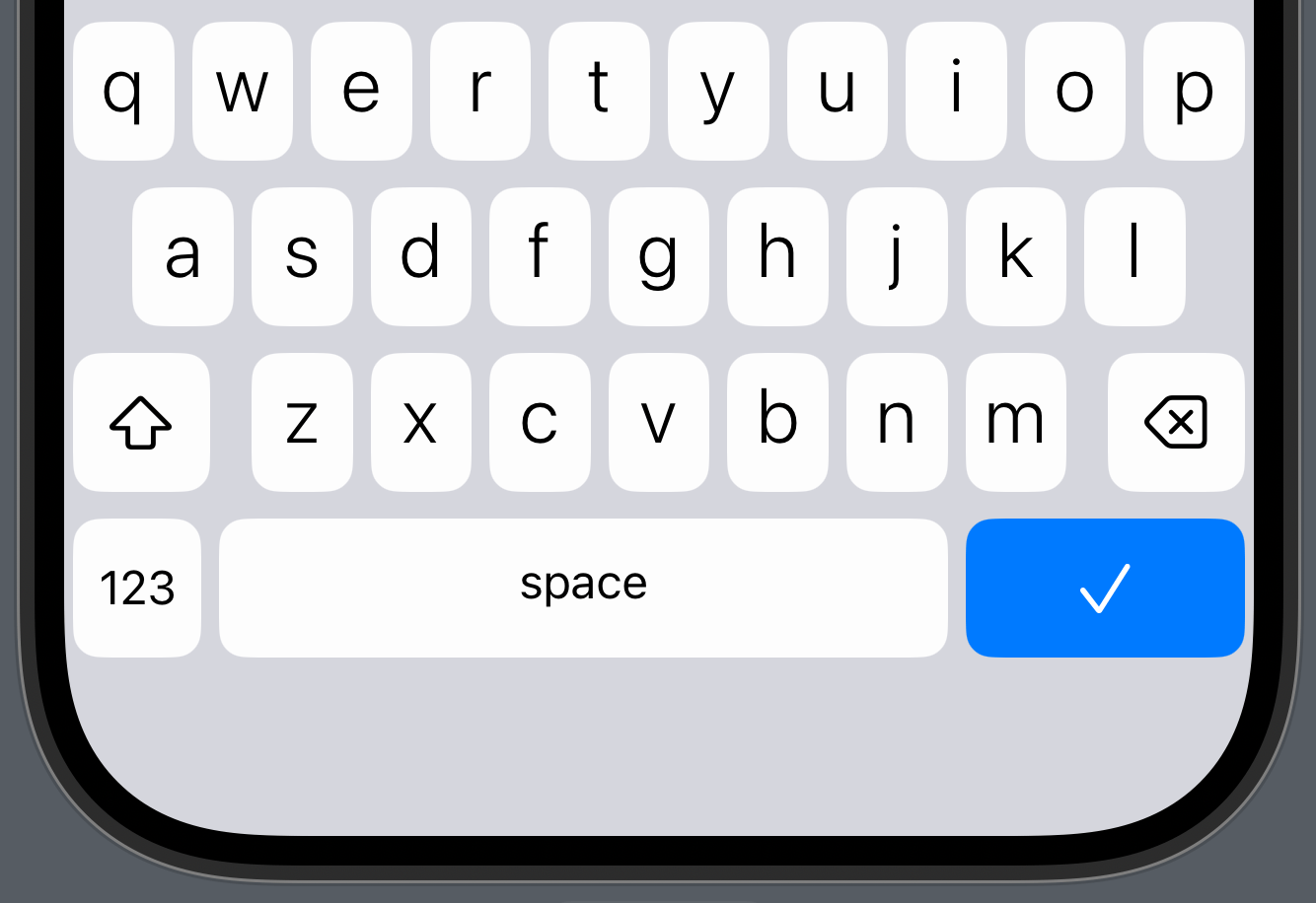 A screenshot of a KeyboardKit keyboard where the design is adjusted for Liquid Glass