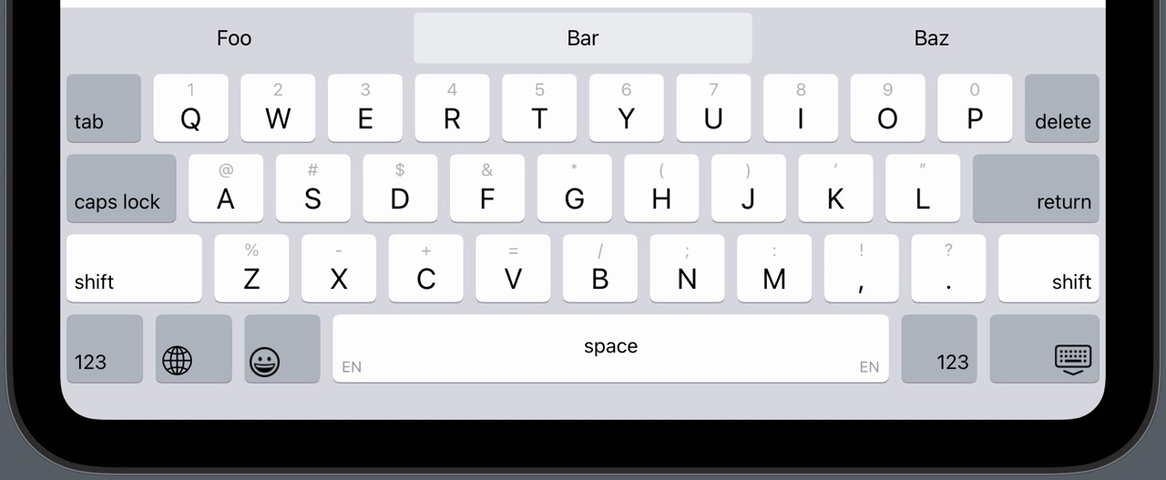 Alphabetic keyboard with swipe down actions