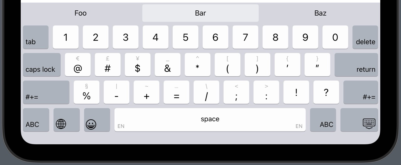 Numeric keyboard with swipe down actions