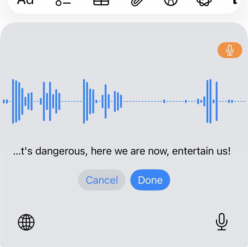 In-keyboard dictation screenshot