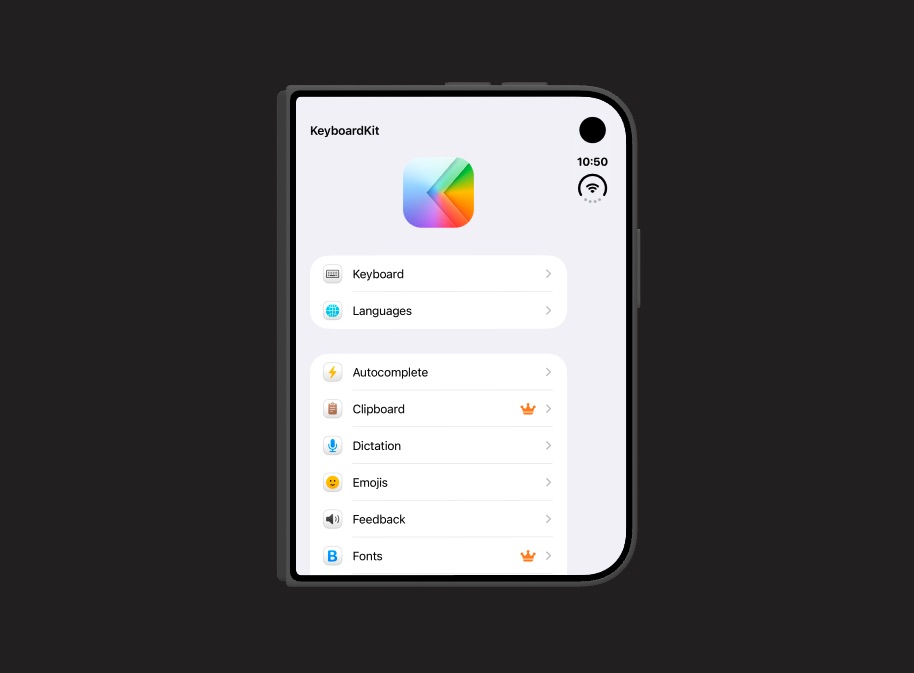 KeyboardKit app on a closed iPhone Duo