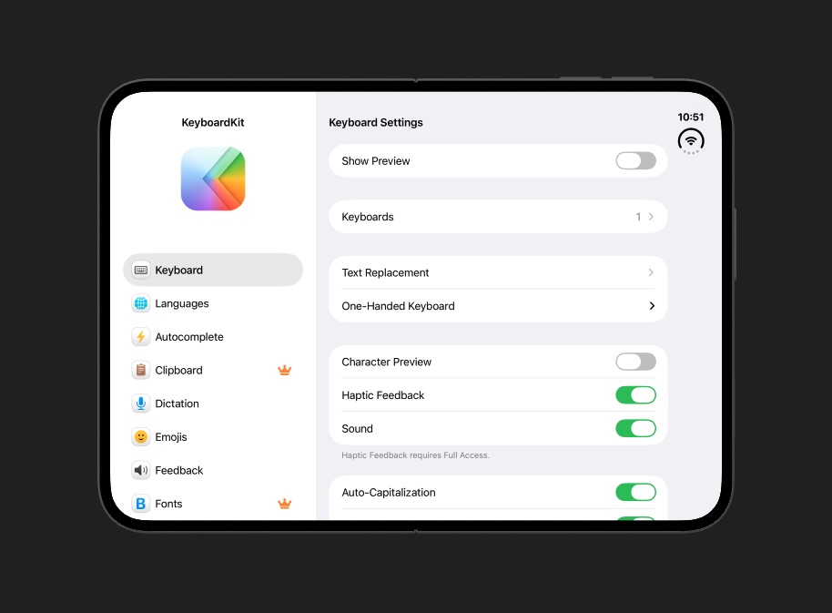 KeyboardKit app on an open iPhone Duo