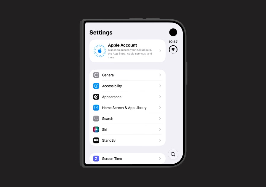 Settings app on a closed iPhone Duo