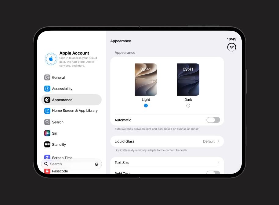 Settings app on an open iPhone Duo