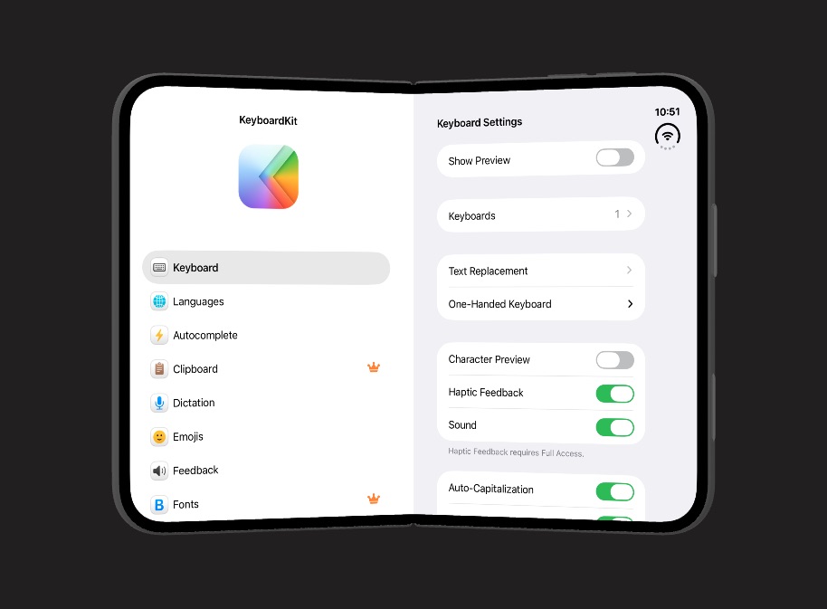 KeyboardKit app on a folded iPhone Duo