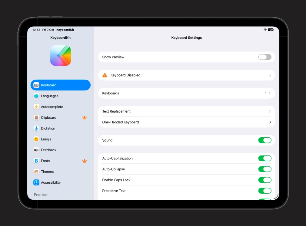 KeyboardKit app on iPad in landscape